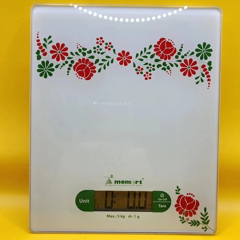 Momert Kitchen Electronic Scale Glass 7x7 White with Flowers - Picture 1 of 7